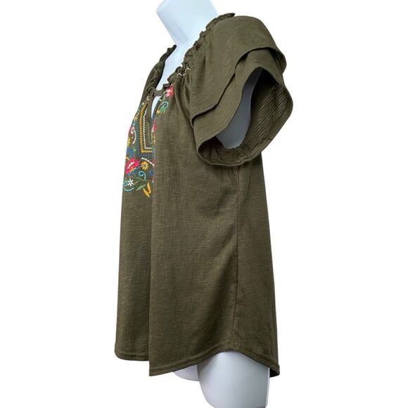 New York Laundry Womens Floral Embroidered Keyhole Flutter Peasant Blouse Size S - Picture 8 of 12